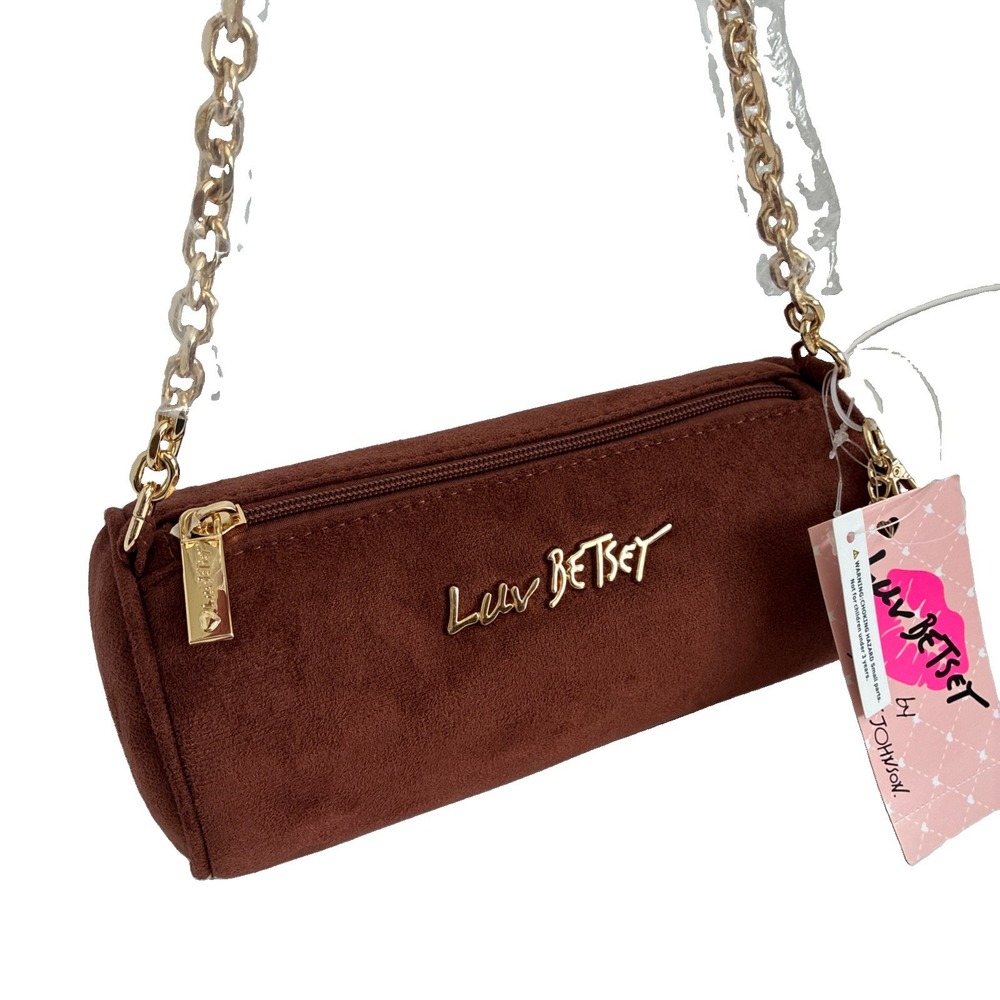 Luv Betsey~ Brown Cylinder Small Shoulder Bag Gold Chain Strap Zip Detachable.